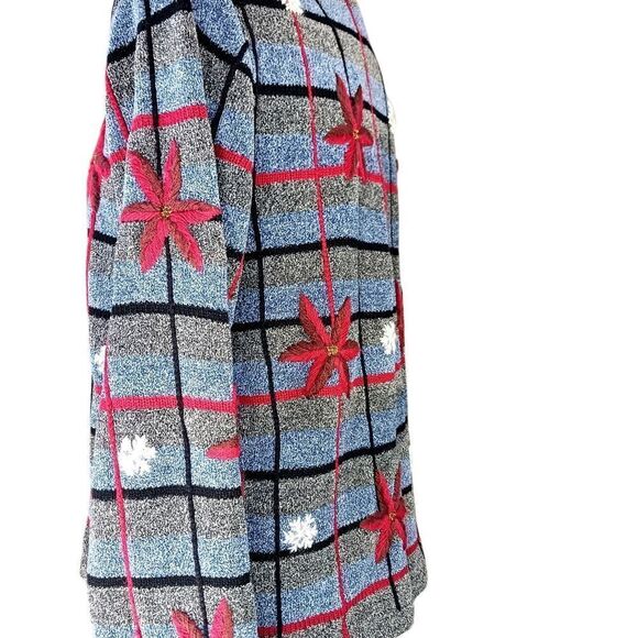VINTAGE Knit Cardigan Hand Embroidered Granny Cottagecore Snowflake Gray Size L - Picture 2 of 14